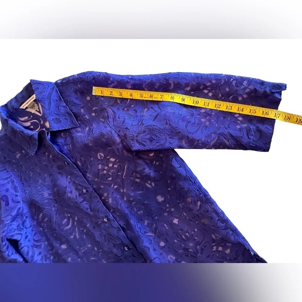 Allison Daley Deep Purple Sheer Button Down Blouse Womens 8 Lovely Summer Top - Picture 13 of 16